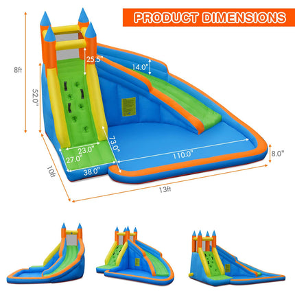 Costzon Inflatable Water Slide, Giant Bouncy Waterslide Park for Kids Backyard Outdoor Fun with Climbing Wall