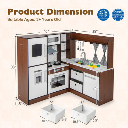 Costzon Kids Corner Kitchen Playset, Toddler Pretend Toy Kitchen w/Sink & Faucet, Water Circulation System