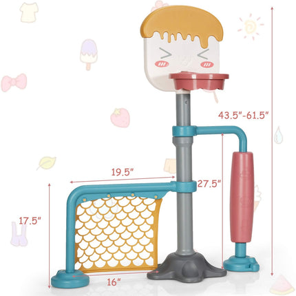 Costzon 3-in-1 Toddler Basketball Hoop & Soccer Goal Stand, Indoor & Outdoor Activity Center Basketball & Soccer for Kids
