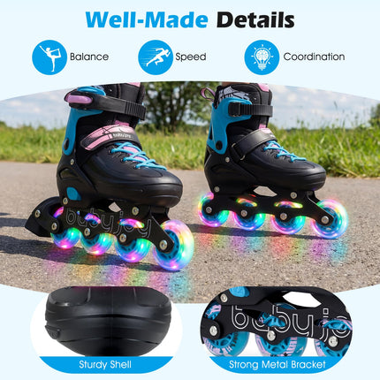 Inline Skates 4-Size Adjustable Light-up Wheels Fun Illuminating Roller Skates