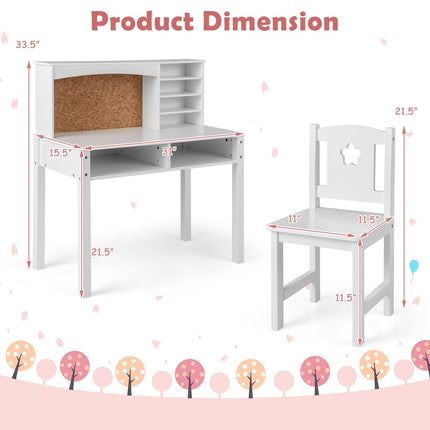 Costzon Kids Desk and Chair Set, Student Study Table with Chair, Hutch, Cork Bulletin Board, Storage Shelves