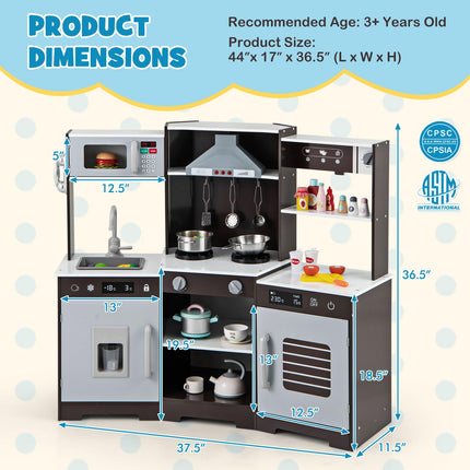Costzon Corner Kids Kitchen Playset, Wooden Toy Kitchen Set with Range Hood