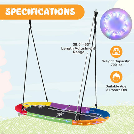 Costzon 700 lbs 60" Giant Platform Swing with Light, Tree Swing with Adjustable Hanging Ropes