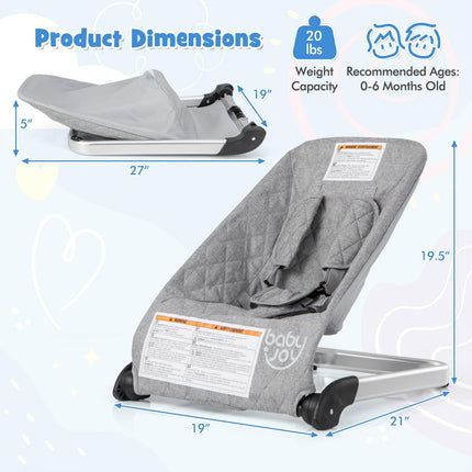 BABY JOY Baby Bouncer, Foldable Bouncer & Stationary Seat, Portable Infant Bouncer Seat for Newborns Baby