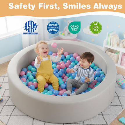 Costzon Round Foam Pool for Toddlers with 200 Ocean Balls and Soft Cushion