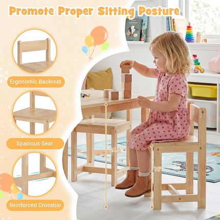 Costzon Kids Table and Chairs 5 Pieces Rubber Wood