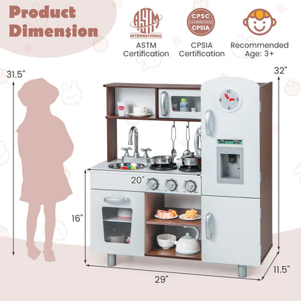 Costzon Kitchen Playset for Kids, Wooden Pretend Cooking Kitchen, Toddlers Play Kitchen Set with Accessories