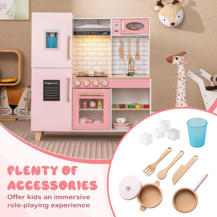 Costzon Kids Kitchen Playset, Wooden Pretend Play Kitchen with BBQ Grill