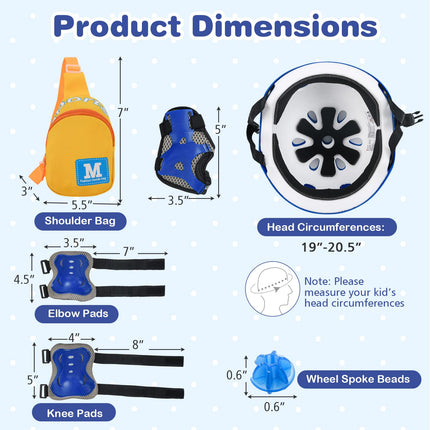 BABY JOY Kids Helmet Set, 6 in 1 Toddler Riding Equipment with Bike Helmet, Knee Elbow Wrist Pads, Spoke Beads, Shoulder Bag