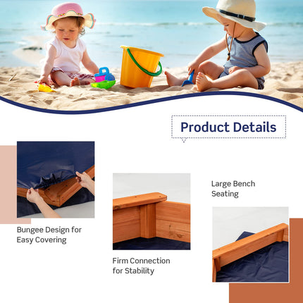 Costzon Wooden Sandbox with Seat Boards, Oxford Cover,Ground Liner, 73" x 64" Hexagon