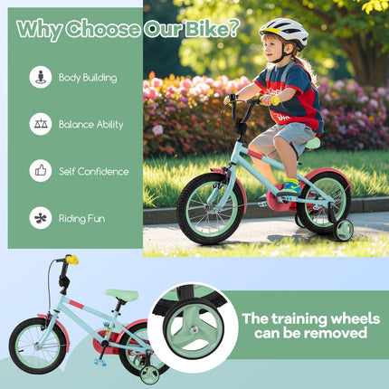 BABY JOY Colorful Macarons Kids Bike, 14 Inch Sporty Children's Bicycle with Training Wheels