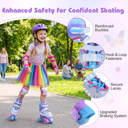 4-Size Adjustable Quad Skates Light-up Wheels Safety Protection