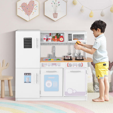 Costzon Play Kitchen for Kids, Wooden Toy Kitchen Set with Blackboard