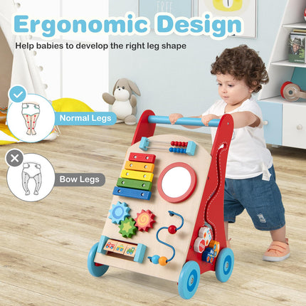 BABY JOY Wooden Baby Walker Sit to Stand Baby Push Walker with Wheels & Storage Space