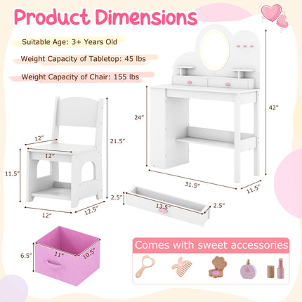 Costzon Toddler Makeup Vanity Desk Dressing Table