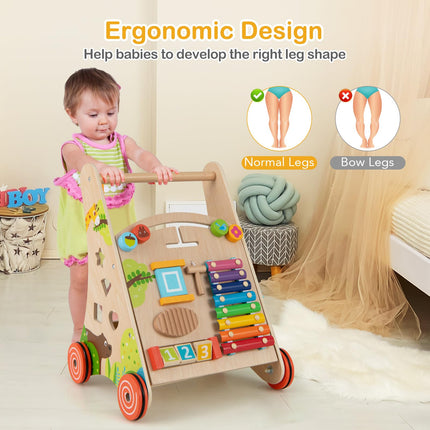 BABY JOY Wooden Baby Walker Push and Pull Sit to Stand Learning Activity Center