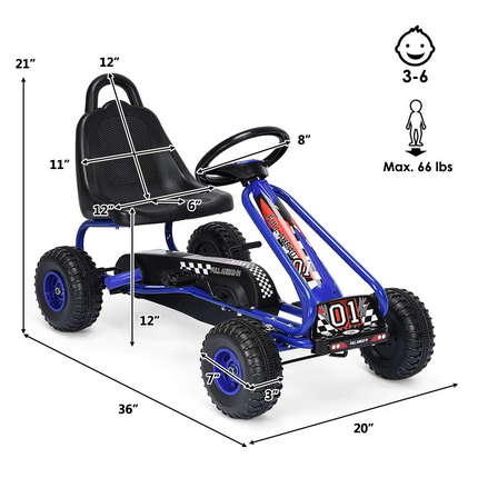 4 Wheel Pedal Powered Ride On Toys, Outdoor Racer Pedal Car with Adjustable Seat - Costzon