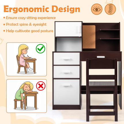 Costzon Kids Desk and Chair Set Wooden Study Table with Hutch