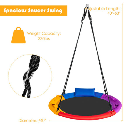 Costzon Saucer Tree Swing for Kids Indoor Outdoor Round Platform Swing w/Pillow & Handle