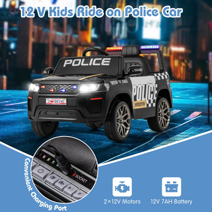 Costzon Police Car Ride on, 12V Battery Powered Toy Cop Cars w/Remote Control