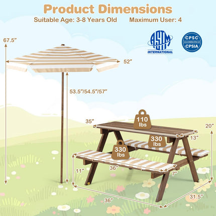 Costzon Kids Wooden Toddler Outdoor Table Bench Set Stripe Fabric