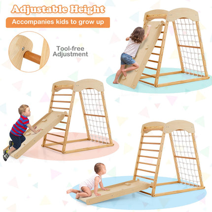 Costzon 6-in-1 Indoor Jungle Gym, Montessori Climbing Toys for Toddlers with Double-Sided Ramp