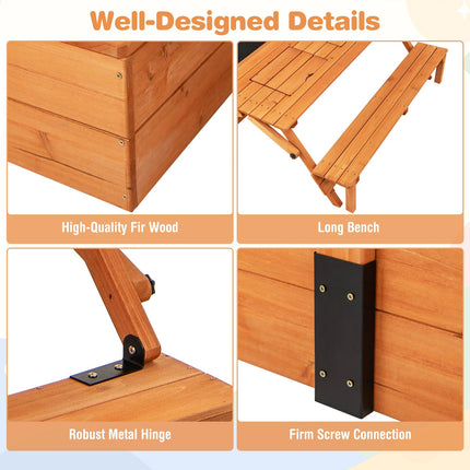 Costzon Wooden Sand Pit with Foldable Picnic Sensory Table