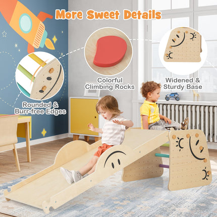 Costzon Climbing Toys for Toddlers, 6 in 1 Montessori Wooden Climber Ladder with Reversible Ramp