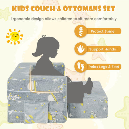 Costzon Convertible Toddler Couch, Glow in Dark, Fold Out Modular Sofa Playset with Ottomans