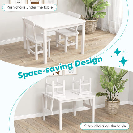 Costzon Kids Table and Chairs, 3 PCS Premium Wood Children Table and Chairs with Rubber Wood Legs