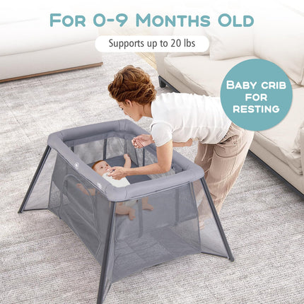 BABY JOY 2 in 1 Travel Crib, Portable Baby Playpen with Soft Washable Mattress