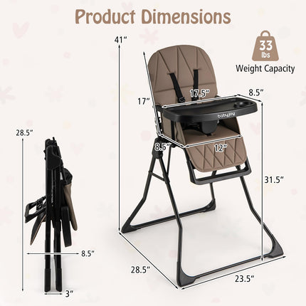 BABY JOY Foldable High Chair, Portable Highchairs for Babies and Toddlers with 3-Position Adjustable Tray & Footrest
