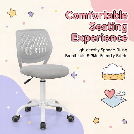 Costzon Armless Height Adjustable Kids Computer Chair Ergonomic Backrest & Stable 5-Point Wheels