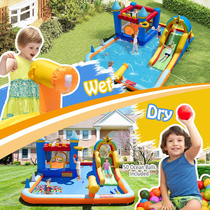 BOUNTECH Inflatable Water Slide w/Splash Pool Basketball Hoop Football Game for Kids 3-12