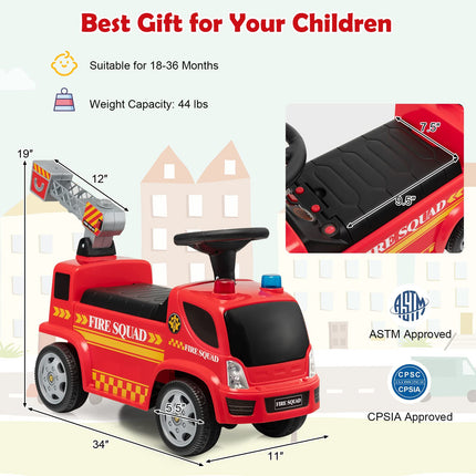 Costzon Kids Ride On Fire Truck, Ride On Push Car with Ladder Bubble Maker, Foot-to-Floor Sliding Car for Toddlers