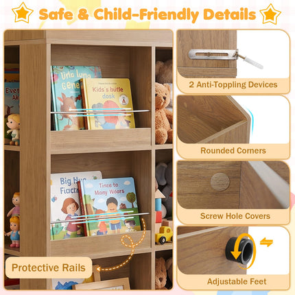 Costzon Kids 4-Tier Bookshelf with 10 Toy Storage Organizer