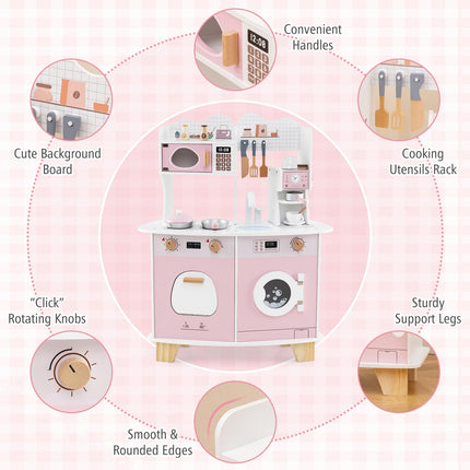 Costzon Play Kitchen, Wooden Toy Kitchen Set with Coffee Maker Playset