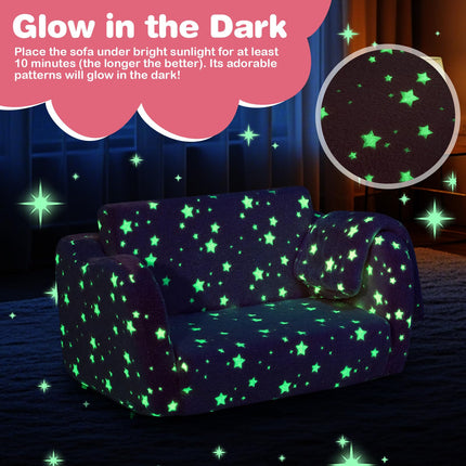 Costzon Kids Couch with Blanket, Glow in The Dark, Folding Toddler Sofa Chair