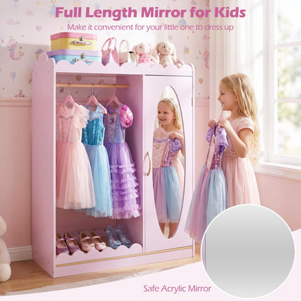 Costzon Kids Dress Up Storage with Mirror Toddler Wardrobe Closet