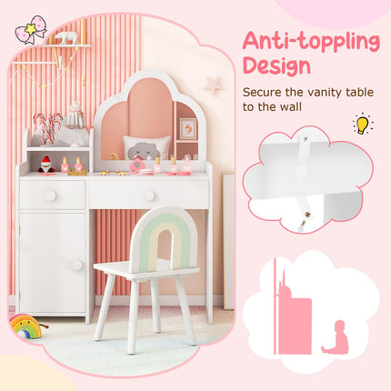 Costzon Kids Vanity, 2 in 1 Girls Vanity Set with Mirror