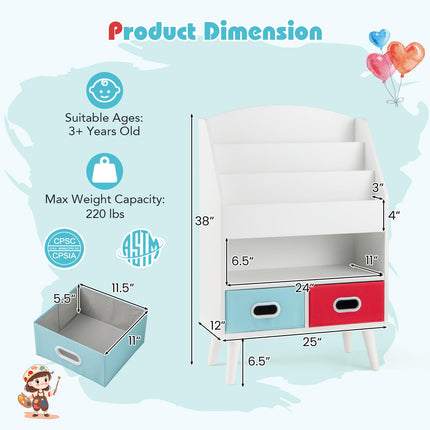 Costzon Kids Bookshelf, 5-Tier Wooden Children’s Book Rack with 2 Cube Bins for Books and Toys