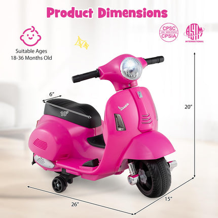Costzon Toddler Motorcycle, Licensed Vespa Ride on Motorcycle with Training Wheels, Battery Powered Motorbike