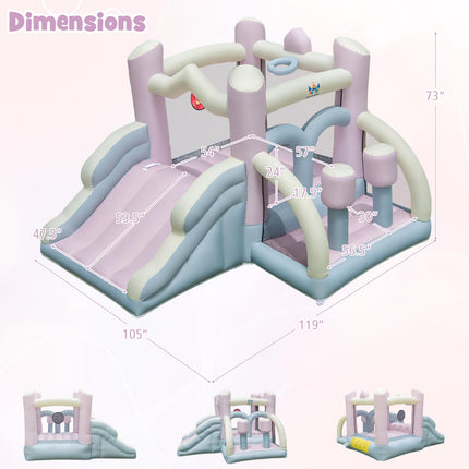 Inflatable Bounce House, White Pink Dream Cotton Bouncy House for Kids 5-12 Indoor Outdoor Backyard Fun w/Wide Slide