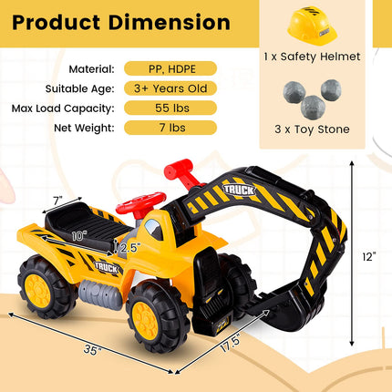 Costzon Ride On Excavator Kids Excavator Digger Bulldozer W/Safety Helmet