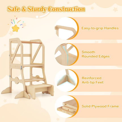 Costzon Multifunctional Kids Kitchen Step Stool with Removable Safety Bar & Fixing Buckles