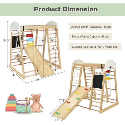 Costzon 8-in-1 Climbing Toys for Toddlers, Kids Indoor Playground Jungle Gym with Slide