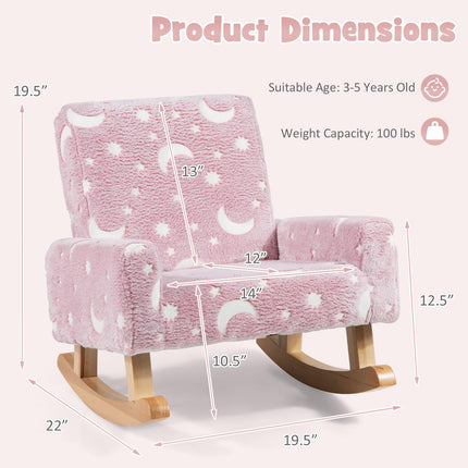 Costzon Kids Rocking Chair, Glow in The Dark, Upholstered Flannel Children's Sofa w/Poplar Wood Rocking Feet
