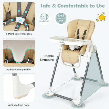 Costzon High Chair for Babies & Toddlers, Foldable High Chair w/ Adjustable Height/Backrest/Footrest