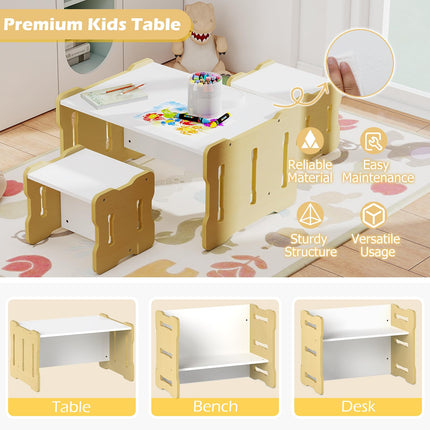 Costzon Kids Table and Chairs All in One Wooden Activity Desk Set for Home