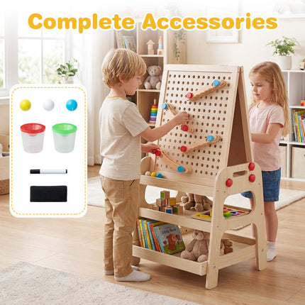 Costzon 2-in-1 Easel w/Magnetic Whiteboard & Marble Run Game for Kids